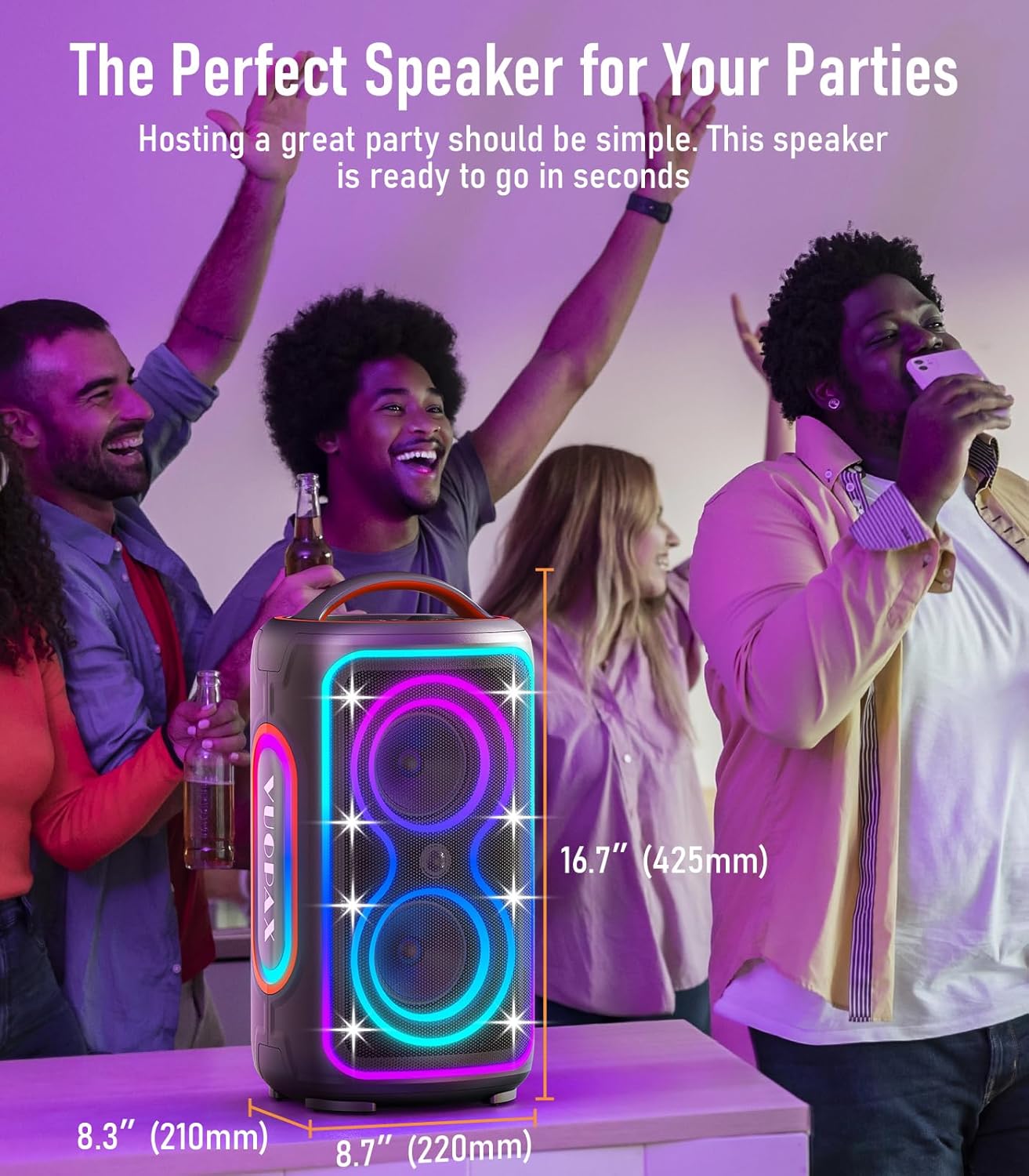 Portable Bluetooth Speaker, 240W Peak Power with Deep Bass, 24-Hour Playtime, IP65 Waterproof, RGB Lights, TWS Pairing & Fast Charge - Ideal for Outdoor, Beach, Camping