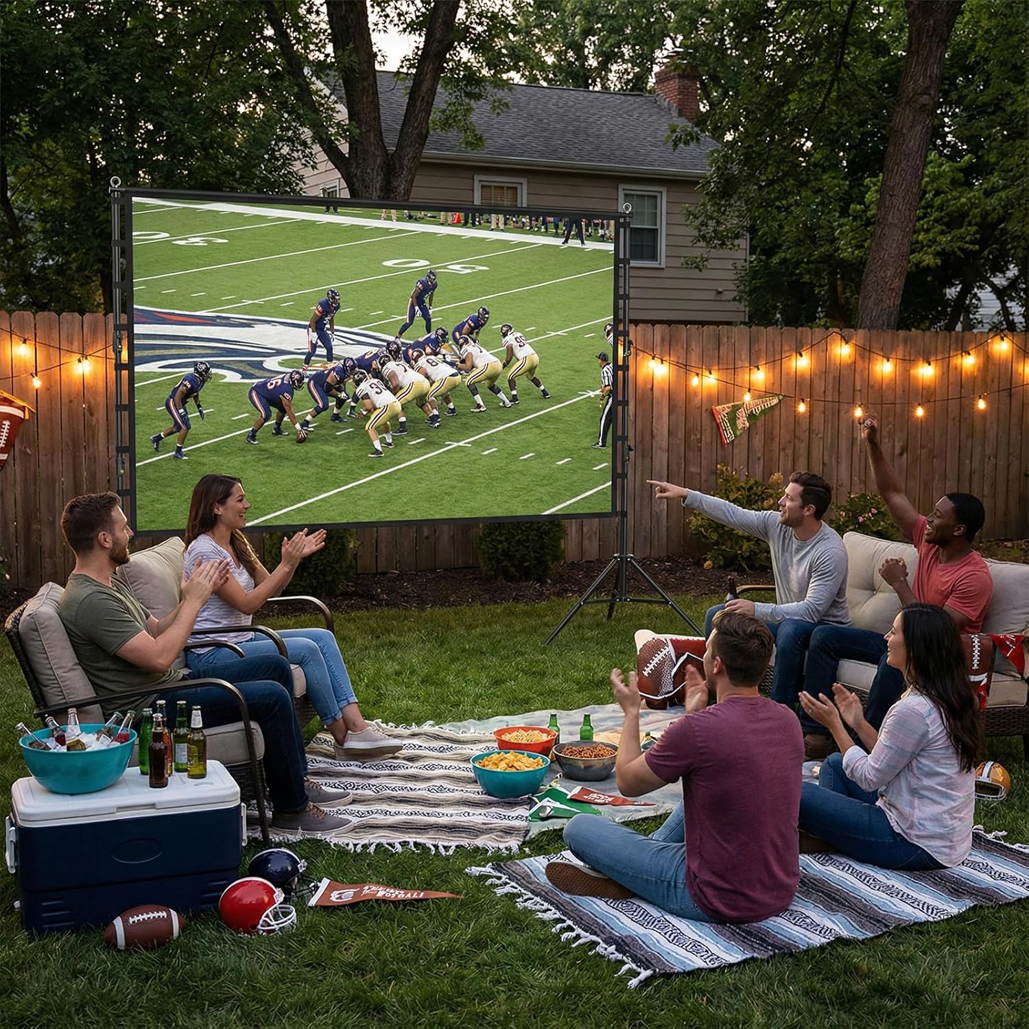 Projector Screen with Stand, Wootfairy 200 inch Portable and Foldable Projection Screen 4K HD 16:9 Rear Front Wrinkle-Free Movie Screen with Carry Bag for Indoor Outdoor Home Theater Backyard Cinema