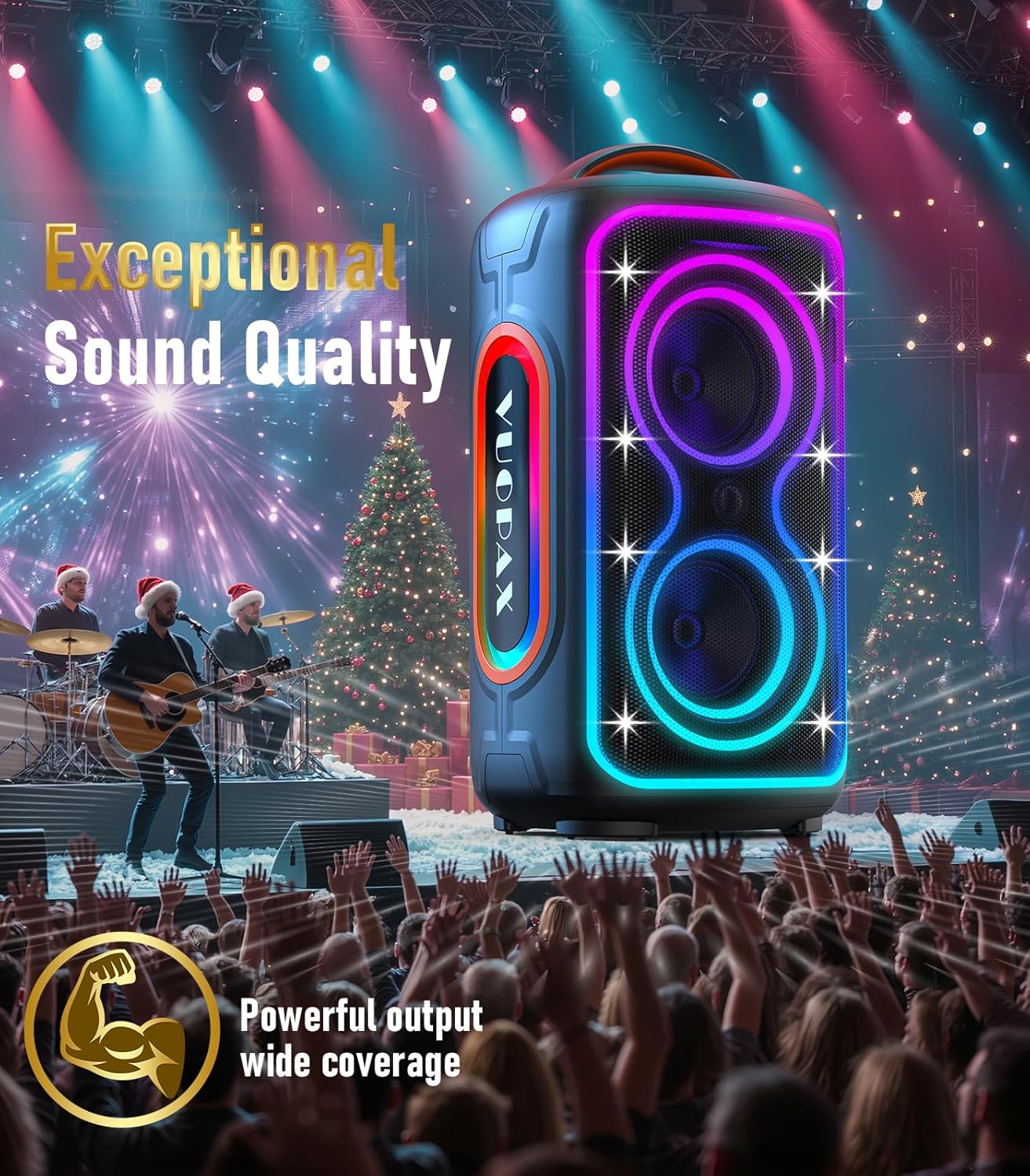 Portable Bluetooth Speaker, 240W Peak Power with Deep Bass, 24-Hour Playtime, IP65 Waterproof, RGB Lights, TWS Pairing & Fast Charge - Ideal for Outdoor, Beach, Camping